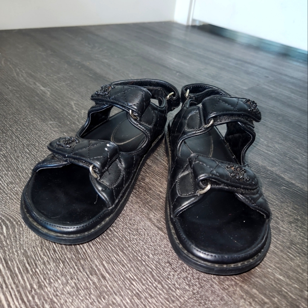 Chanel Black Leather Dad Slingback Sandals EU 6 US 6